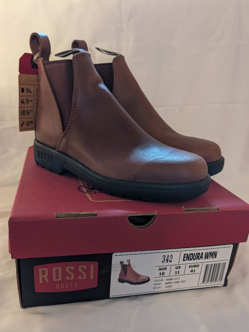 Rossi Boots Australia Women Endura Chelsea Work Boot, US 11 AUS 10 Brown Leather